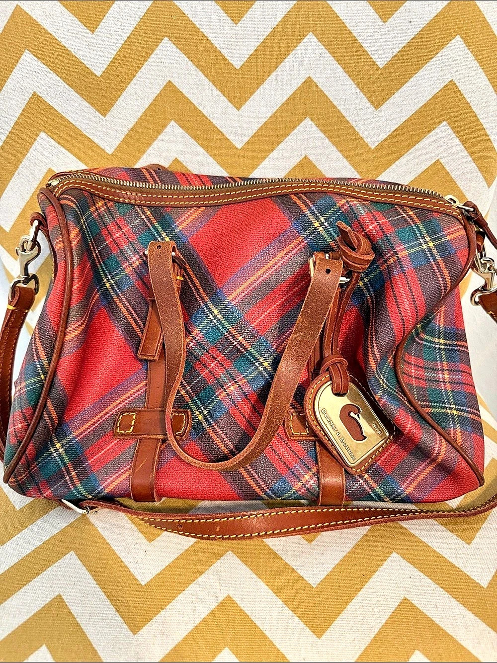 Dooney & Bourke Canvas Coated and Leather Trim Red Titan Plaid Bag and Wallet